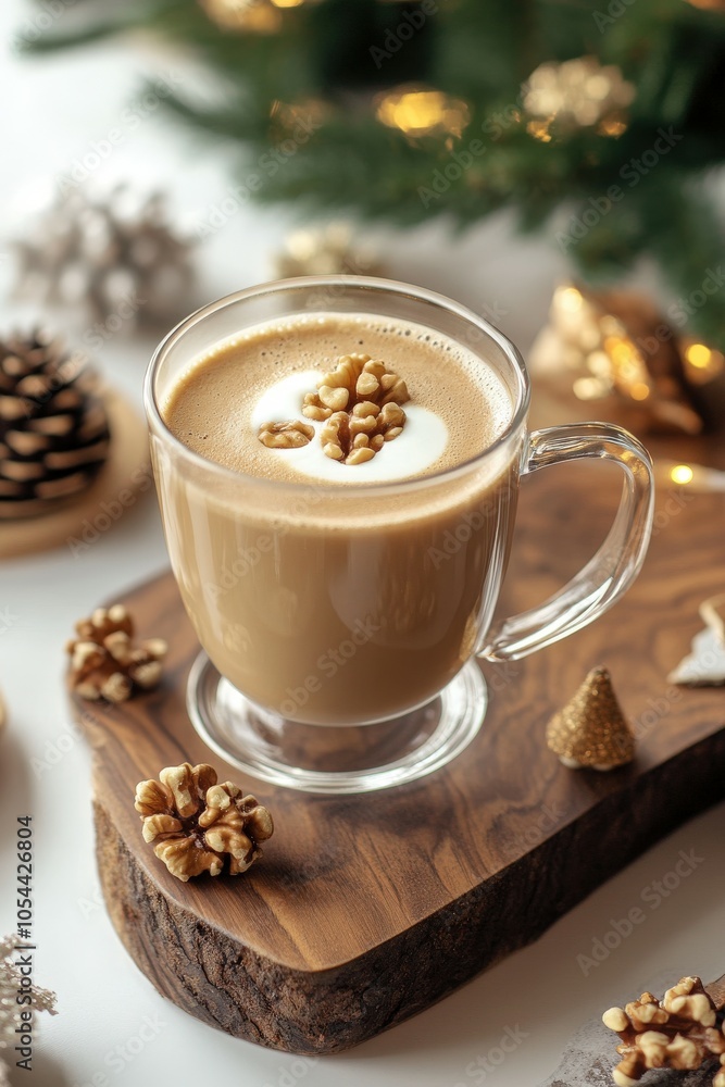 Warm coffee with cream and toppings served during the holiday season Warm coffee with cream and toppings served during the holiday season