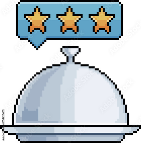 Pixel art of Food tray with star rating in 8 bit style on white background