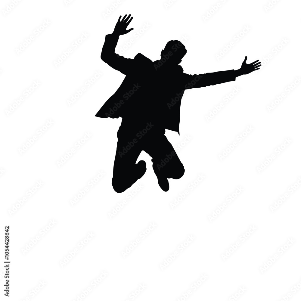 Business man jumping pose silhouette vector, isolated white background Business man jumping pose silhouette vector, isolated white background