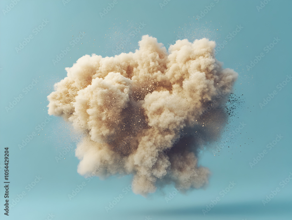 Abstract Cloud Explosion with Soft Dust and Smoke Particles on Blue Background Abstract Cloud Explosion with Soft Dust and Smoke Particles on Blue Background