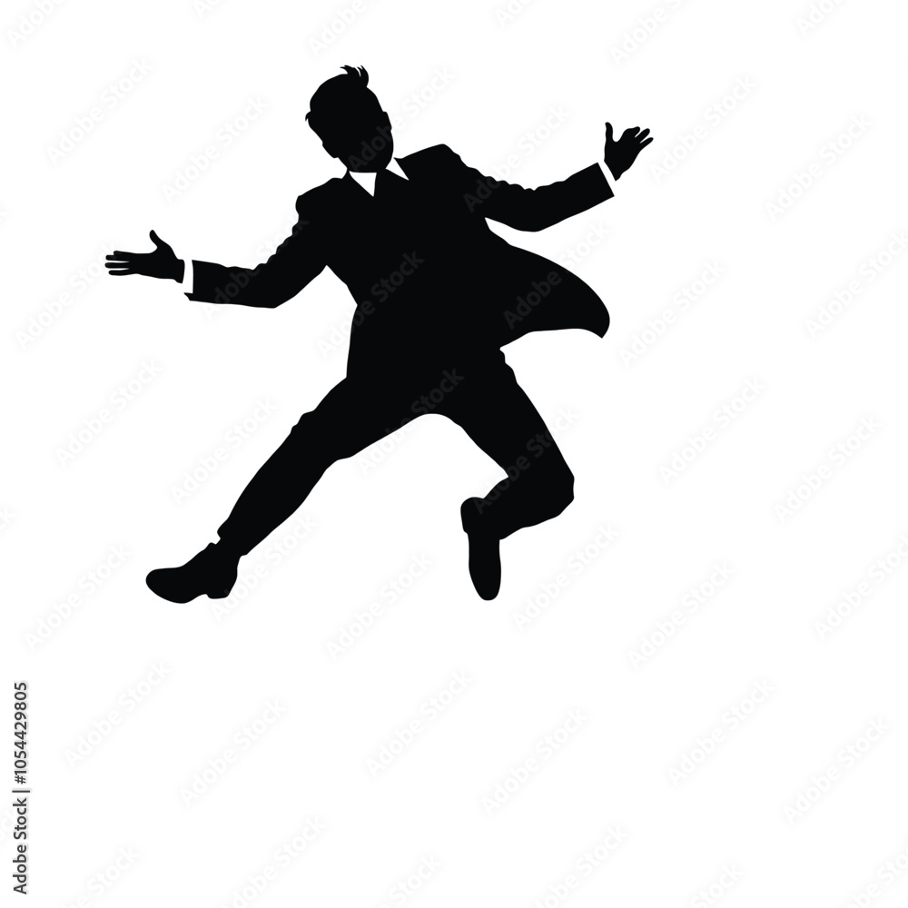 Business man jumping pose silhouette vector, isolated white background Business man jumping pose silhouette vector, isolated white background