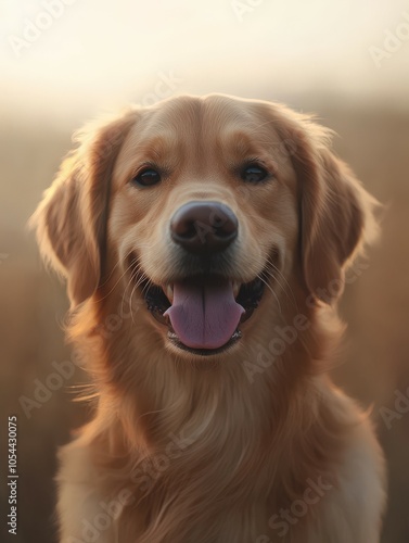 Wallpaper Mural Golden retriever smiling in a grassy field during golden hour Torontodigital.ca