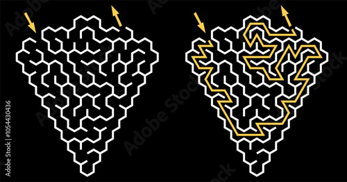 Gemstone labyrinth. Maze in a shape of crystal or diamond. Black and white simple style beautiful design