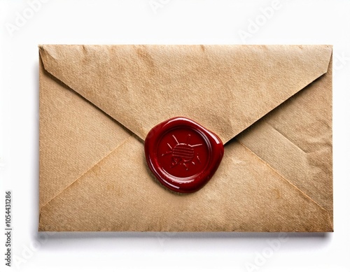 old envelope and letter paper with wax seal stamps set isolated