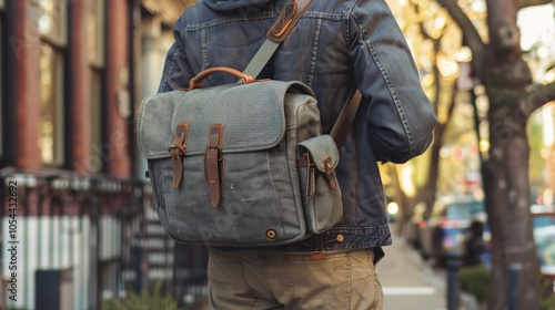 Stylish messenger bag, highlighting travel and lifestyle accessories