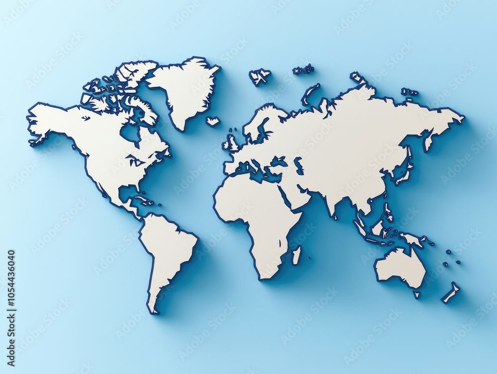 World map illustration on a blue background, showcasing geographic details. World map illustration on a blue background, showcasing geographic details.