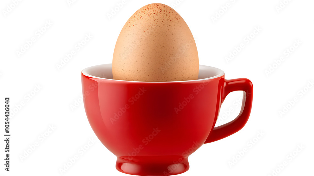 Red egg cup with egg isolated on transparent or white background Red egg cup with egg isolated on transparent or white background