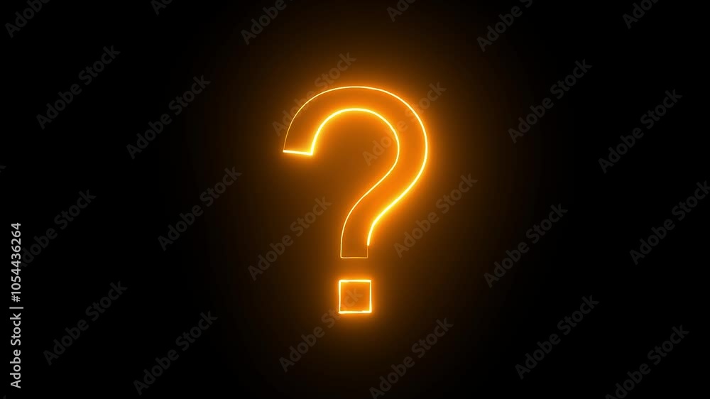 Neon glowing loop question mark icon animation in yellow color. Neon glowing loop question mark icon animation in yellow color.