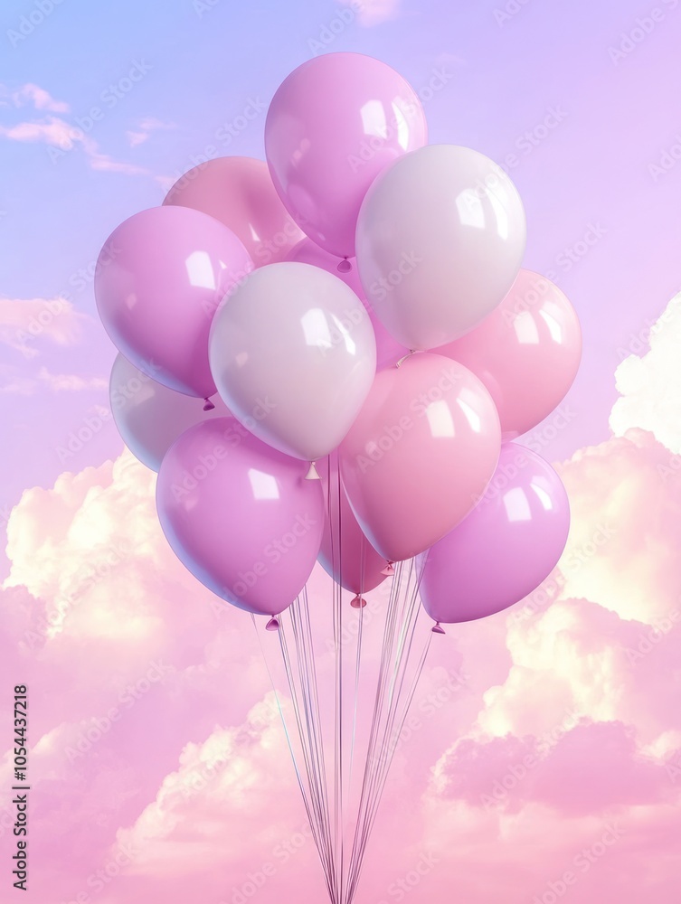 Soft Pink and White Balloons Floating Against a Pastel Sunset Sky for a Romantic and Dreamy Aesthetic Soft Pink and White Balloons Floating Against a Pastel Sunset Sky for a Romantic and Dreamy Aesthetic