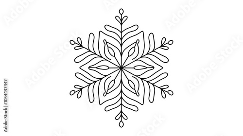 One continuous line illustration of a beautiful snowflake, isolated on white background.
