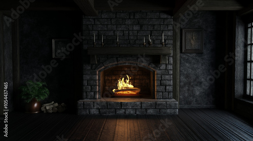 fireplace in black living room