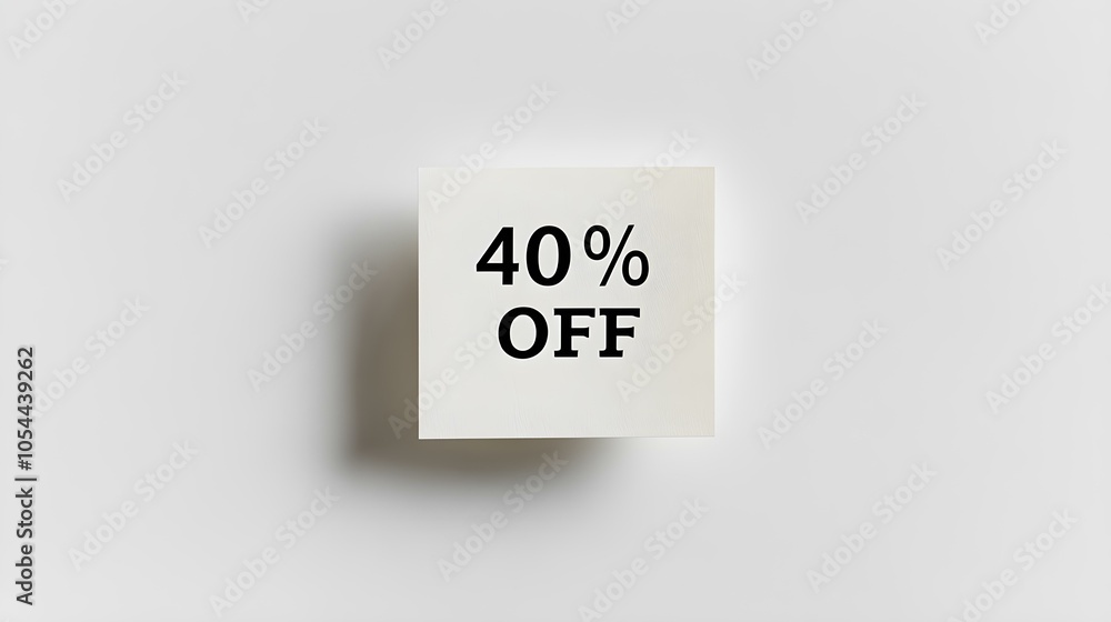 Black '40% OFF' Text on a White Square Paper Note. White Background with Copy Space Black '40% OFF' Text on a White Square Paper Note. White Background with Copy Space