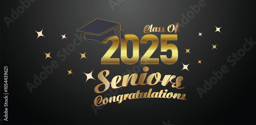 Class of 2025 Congratulations Graduates. Academic Cap and Diploma Graduation Ceremony. Vector Template for Senior Class of University Year 2025 Banner, Party, High School or College Graduate