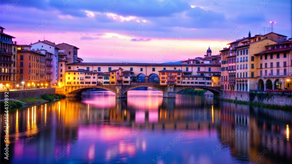 Obraz premium Ponte Vecchio Bridge Dusk Florence Italy Sunset Architecture