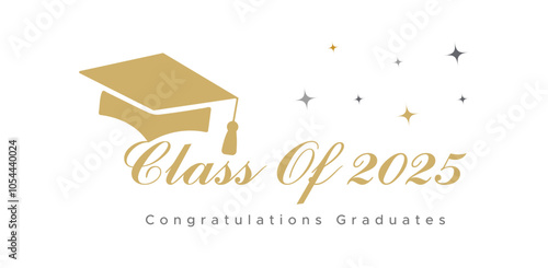 Class of 2025 Congratulations Graduates. Academic Cap and Diploma Graduation Ceremony. Vector Template for Senior Class of University Year 2025 Banner, Party, High School or College Graduate