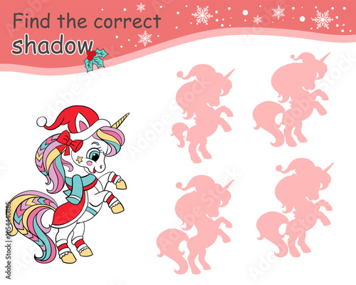 Find correct shadow game for children with happy unicorn