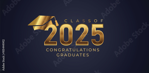 Class of 2025 Congratulations Graduates. Academic Cap and Diploma Graduation Ceremony. Vector Template for Senior Class of University Year 2025 Banner, Party, High School or College Graduate