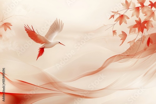 Elegant digital illustration of two cranes in flight with soft watercolor textures and pastel pink tones evoking serenity and grace