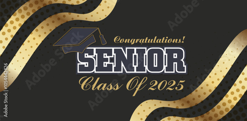 Class of 2025 Congratulations Graduates. Academic Cap and Diploma Graduation Ceremony. Vector Template for Senior Class of University Year 2025 Banner, Party, High School or College Graduate