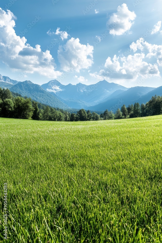 Vast meadow filled with wildflowers and majestic mountains under a clear blue sky in daytime Vast meadow filled with wildflowers and majestic mountains under a clear blue sky in daytime