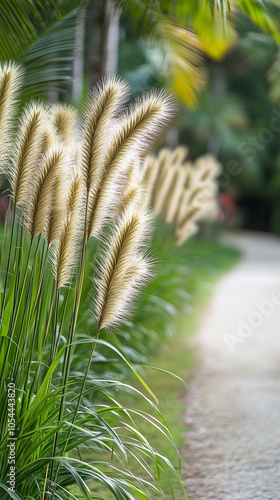 Ornamental grasses define garden paths and divide open spaces in lush outdoor settings