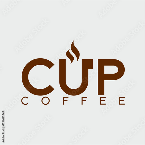 "Cup Coffee" logo text design with cup symbol illustration on letter U