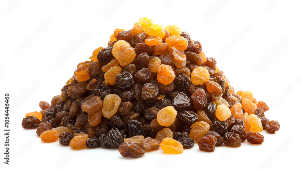 Obraz premium Christmas pudding with golden raisins and candied peel on a white backdrop, single object focus