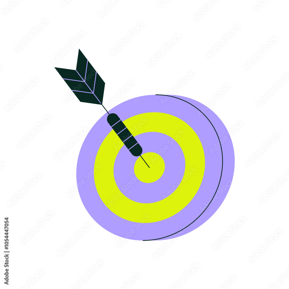 target with arrow hitting bullseye, flat vector illustration symbolizing goal achievement, success, and precision, isolated on white background target with arrow hitting bullseye, flat vector illustration symbolizing goal achievement, success, and precision, isolated on white background