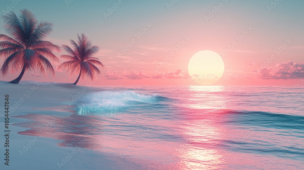 Two palm trees on the beach at sunset Two palm trees on the beach at sunset