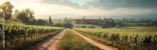 beautiful landscape of a vineyard in toscany. 