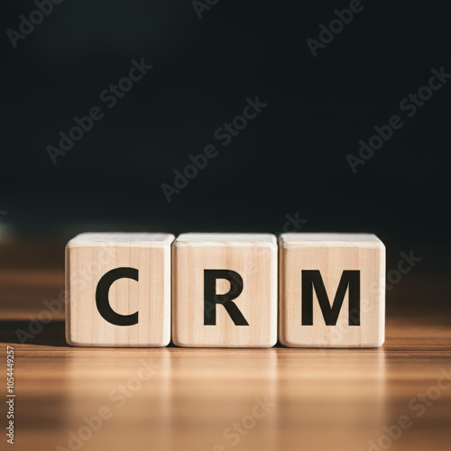 Wooden blocks spelling "CRM" , symbolizing customer relationship management, business growth, client data, sales, marketing, service, and corporate strategy concepts.