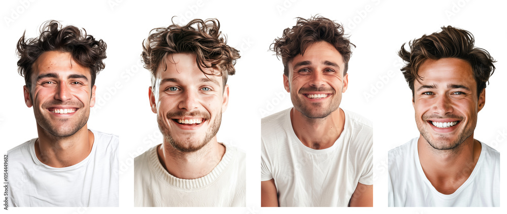 Portrait of young beautiful white man with happy expression, isolated on transparent background, generative ai. Portrait of young beautiful white man with happy expression, isolated on transparent background, generative ai.