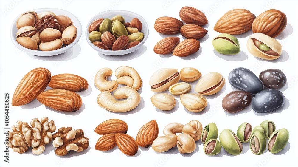 Detailed Assortment of Nuts in Close-Up, Featuring Organic and Healthy Ingredients Ideal for Nutrition and Snacking, Generative AI Detailed Assortment of Nuts in Close-Up, Featuring Organic and Healthy Ingredients Ideal for Nutrition and Snacking, Generative AI