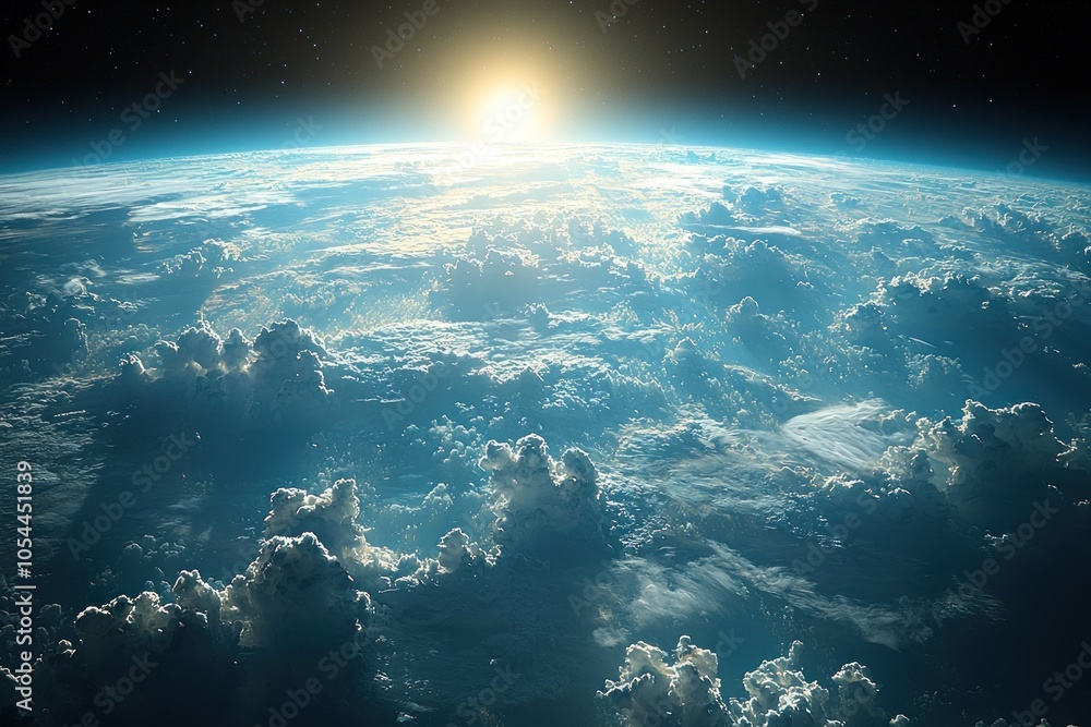 Fototapeta premium A Sunrise Over a Planet's Cloudy Atmosphere