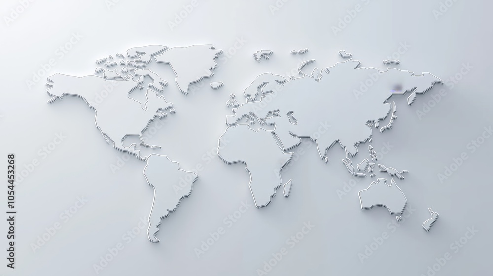 Minimalist 3D World Map in White Representing Global Geography, Education, and Modern Abstract Design, Generative AI Minimalist 3D World Map in White Representing Global Geography, Education, and Modern Abstract Design, Generative AI