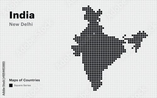 Creative Dotted Map of India with capital New Delhi. Square dots