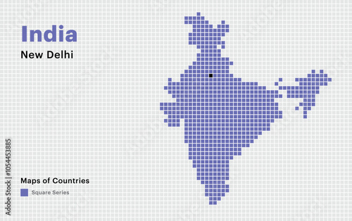 Creative Dotted Map of India with capital New Delhi. Square dots