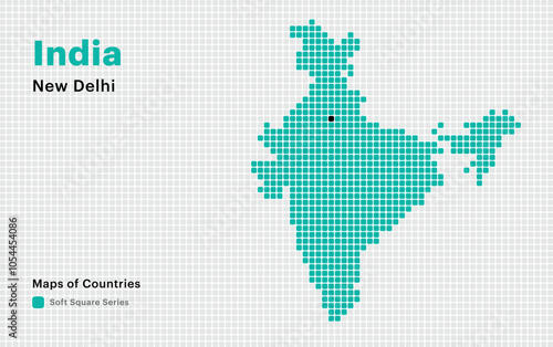 Creative Dotted Map of India with capital New Delhi. Soft Square dots