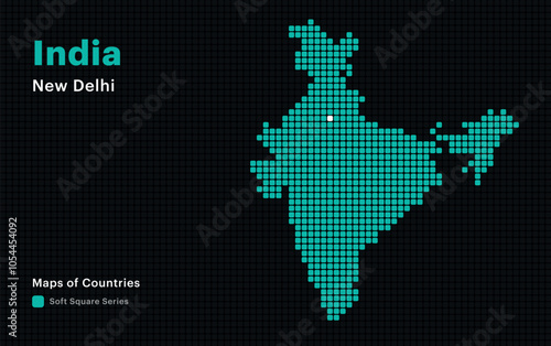 Creative Dotted Map of India with capital New Delhi. Soft Square dots