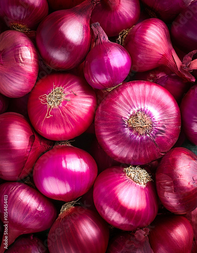 Red onion Vegetables, Creative background design with food theme, focus on the pile of fresh Red onion Vegetables