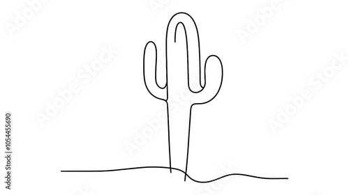 One continuous line illustration of a cactus, isolated on white background.
