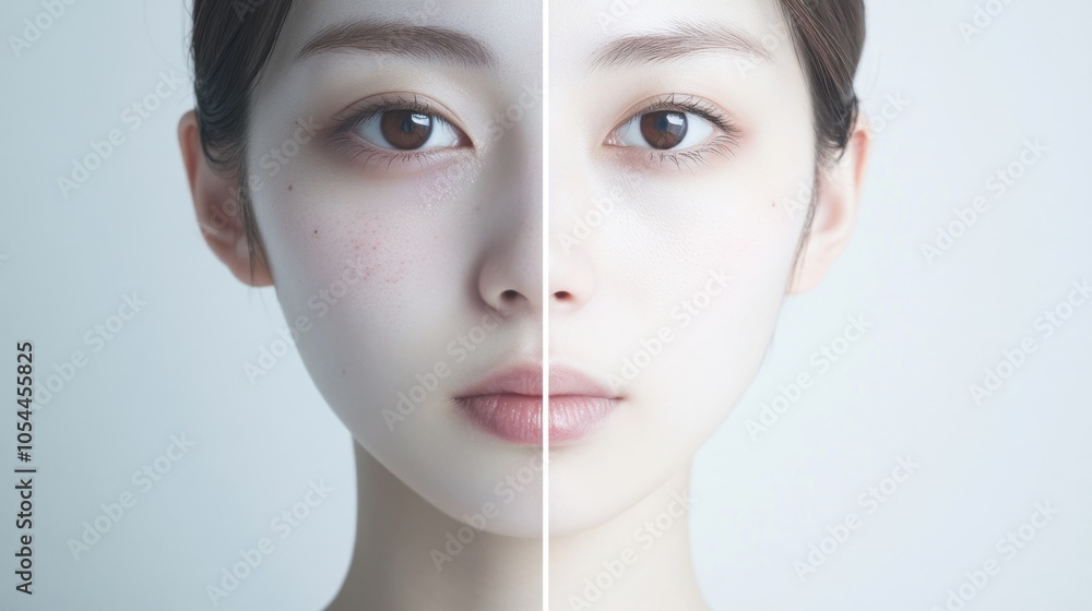 Fototapeta premium 美容とスキンケアのコンセプト - 化粧品業界における滑らかな肌のためのフェイシャルトリートメント