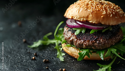 Gourmet Cheeseburger with Fresh Toppings and Sesame Bun , AI GENERAT photo