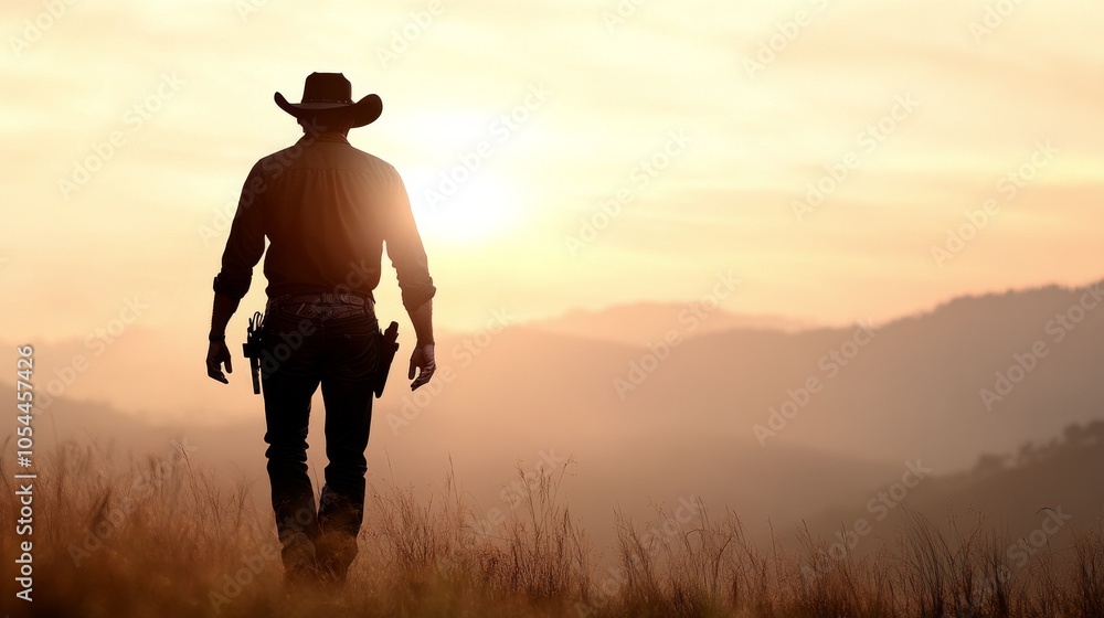 A person admires a stunning sunrise view over misty mountains in the morning light A person admires a stunning sunrise view over misty mountains in the morning light