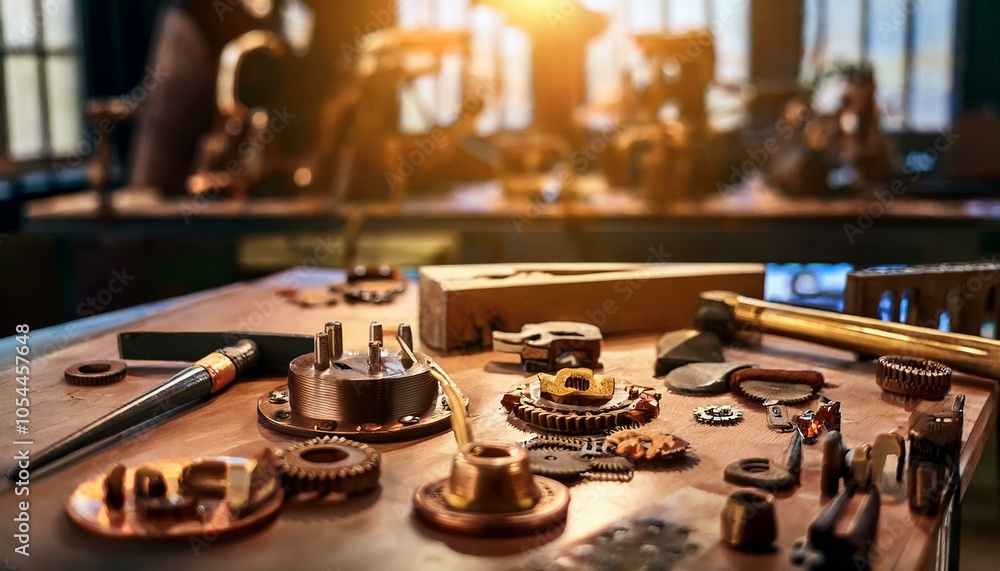 Antique items on tabletop. Antique items on tabletop.