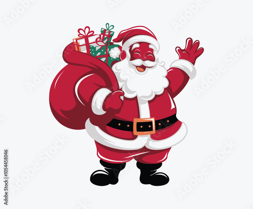 Santa with Presents Silhouette EPS Vector Template Illustration