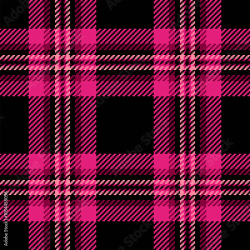 Warp plaid background vector, love fabric seamless tartan. 70s pattern textile texture check in pink and black colors.