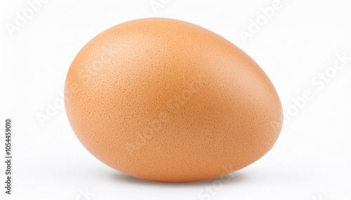 Front view of single fresh brown chicken egg is isolated on white background with clipping pat