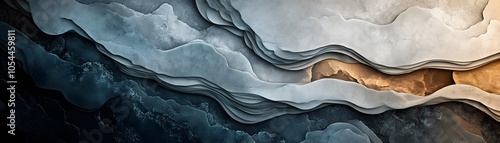 Wallpaper Mural Abstract Layered Landscape in Shades of Blue, Grey, and Gold Torontodigital.ca