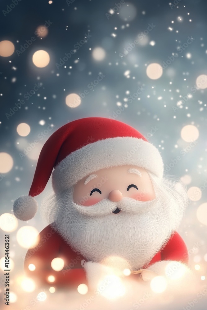Cheerful Santa Claus with a friendly smile surrounded by festive lights during winter Cheerful Santa Claus with a friendly smile surrounded by festive lights during winter